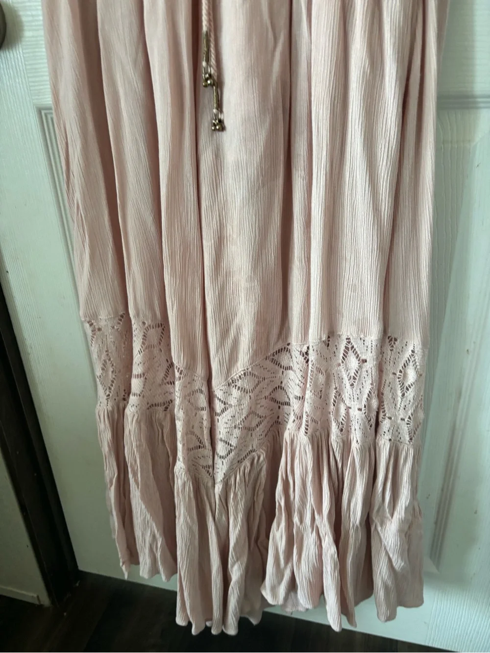Free People Dusty Rose Boho Lace-Trim Maxi Dress
